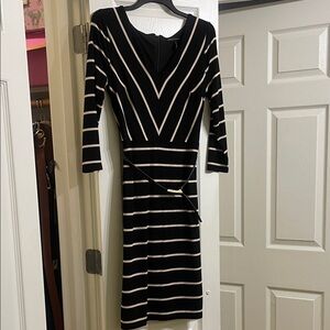 White House Black Market Black and Cream Long Sleeve Dress